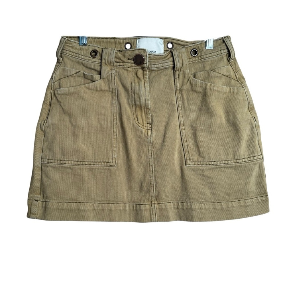 One Teaspoon Skirt Women Size 27 Denim Mini Skirt Pockets Brown Tan